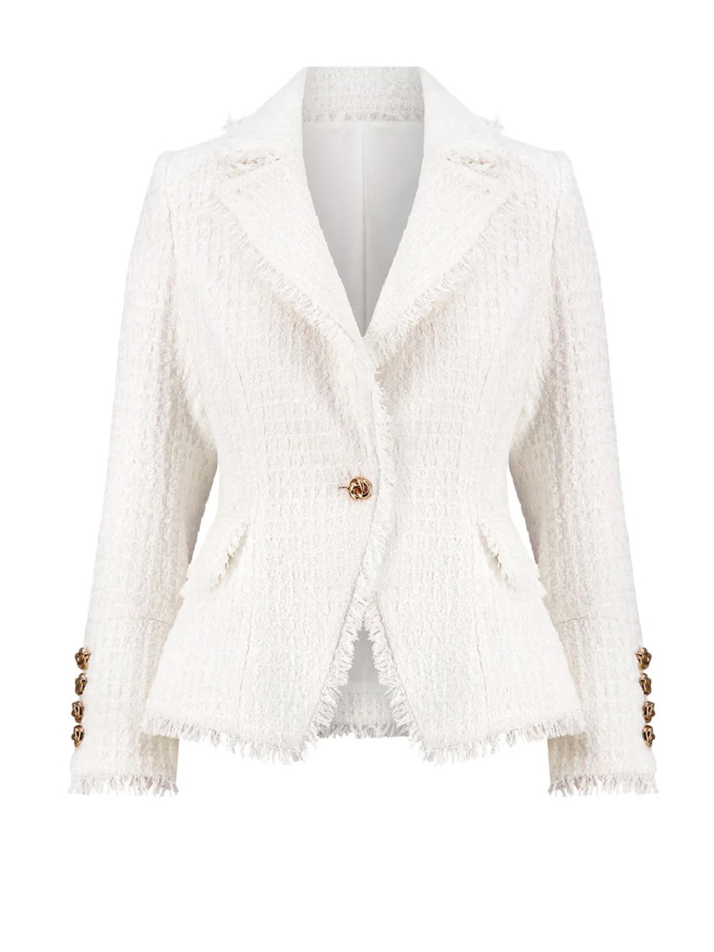 The Noli Shop GISELLE Single Breasted White Tweed Blazer - Picture 3 of 14